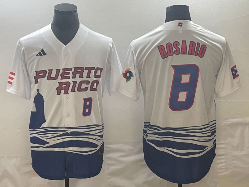 Men 2023 World Cub Puerto Rico #8 Rosario White Nike MLB Jersey7